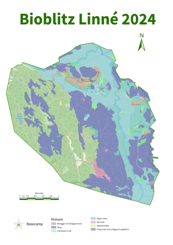 En karta över området för Bioblitz Linné 2024