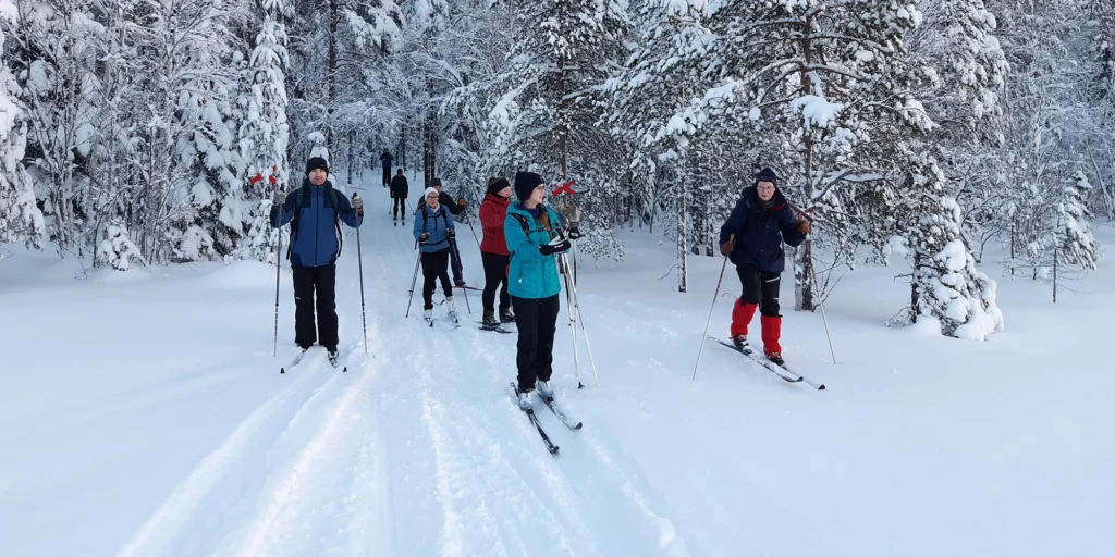 Människor som åker skidor